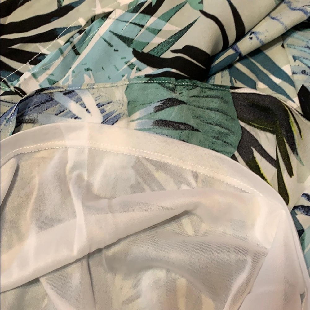 ❌DONATED❌Sage Green Ocean Blue Leaf Print Lined V-neck Dress - Picture 7 of 9